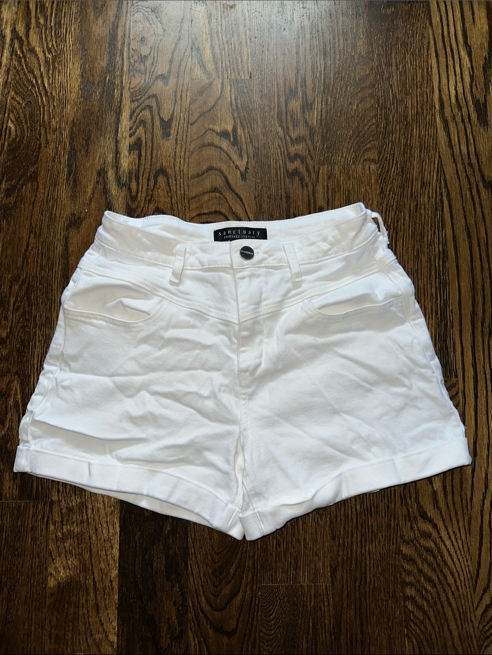 Sanctuary White Denim High Waist Cuffed Shorts